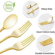 50-Piece Golden Fork Spoon Party Decorative Cutlery Set (Reusable) - Including 50 Pieces Forks, 25 Tablespoons - Repeat Cleaning And Use Wedding Cutlery Sets, Party Holiday Parties, Dinner, Wedding, Wedding, Kitchen, And Valentine's Day - Multicolor - View 7