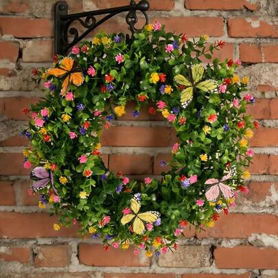 1 vòng hoa bạch đàn thủ công & 5 vòng hoa bướm 3D, vòng hoa bướm có móc treo & cây cảnh mini trang trí, thích hợp cho Ngày Valentine, đám cưới, Tết Nguyên đán, trang trí cửa sổ/tường.