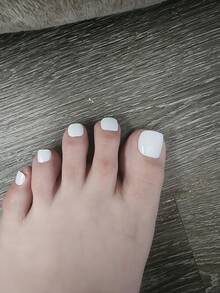 48pcs Square White Glossy Nail Stickers & Toe Stickers Set, Short Acrylic False Nails And Toenails, Solid Color Reusable, Suitable For Summer Holiday Decoration For Women And Girls - White - View 3