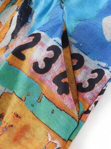 Bohemian Women's Loose Floral Bib Overall Jumpsuit With Pockets Patchwork Wide Leg Adjustable Strap Beach Vacation Outfits Summer - 棕褐色 - 查看 4