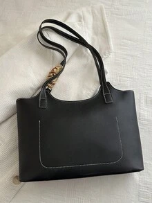 Túi xô trang trí khăn quàng cổ kiểu vintage mới năm 2026, túi xách đeo vai nữ cỡ lớn đa năng kiểu retro, phù hợp cho cả thị trường châu Âu và Mỹ. - màu đen - Xem 10