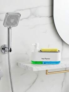 二合一厨房皂液器套装，包含液体皂液器、带海绵架的洗洁精泡沫器、厨房收纳架、水槽置物架、浴室收纳架、清洁用品 - A - 查看 6