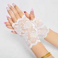 1 Pair Lace Wedding/Dance Decorative Short Fingerless Gloves For Women,Travel,Festival - Roses - View 13
