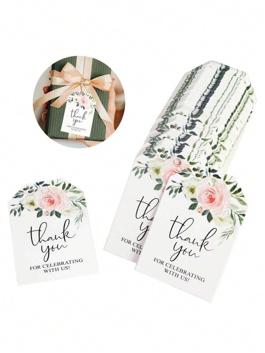 Thank You Tags, 100 PCS Flower Personalized Gift Tags For Wedding, Bridal Showers, Party Gift Wrapping (5 X 7.5cm/1.9 X 2.9in) - View 1