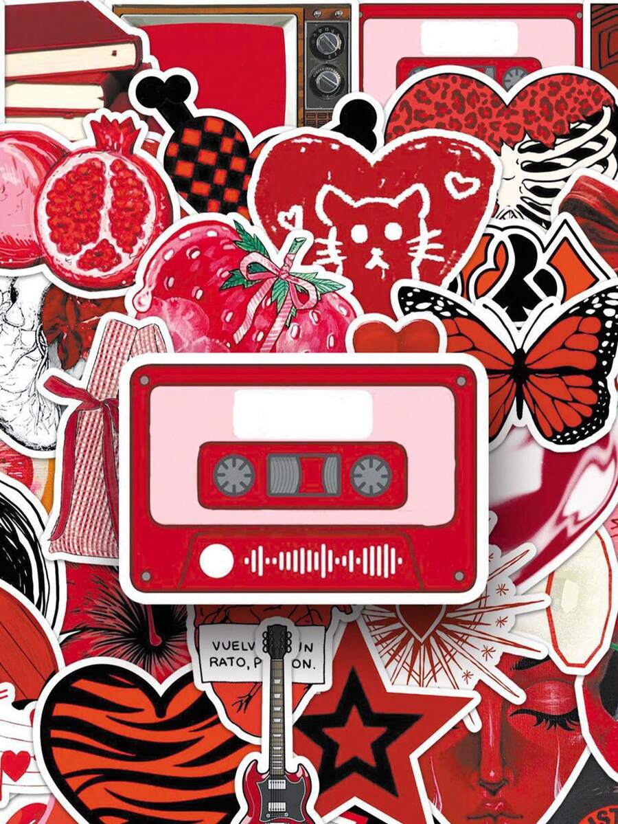 50张Y2K风格黑白贴纸套装，包含都市风格贴纸、防水贴纸、笔记本贴纸、滑板贴纸、水瓶贴纸等多种美观贴纸，适用于剪贴簿、文具等，趣味贴纸，Kindle适用。 - R - 查看 1