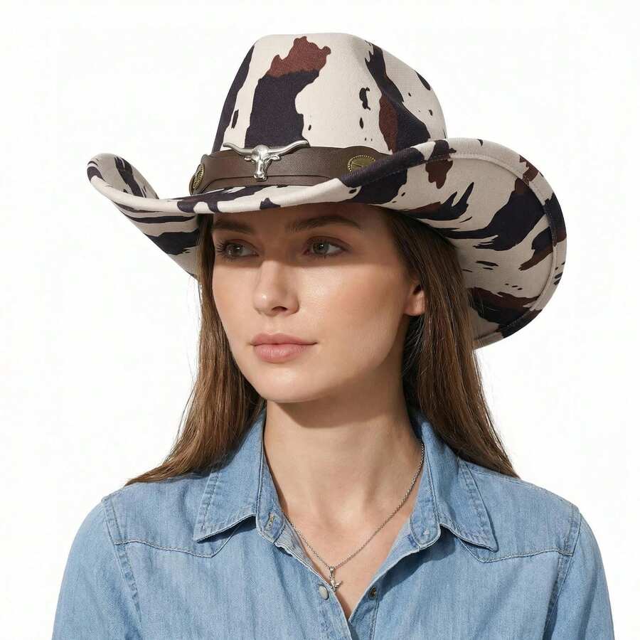 Bohemian Polyester Western Style Soft Felt Hat - Cow Head Brand Cow Hat - View 1