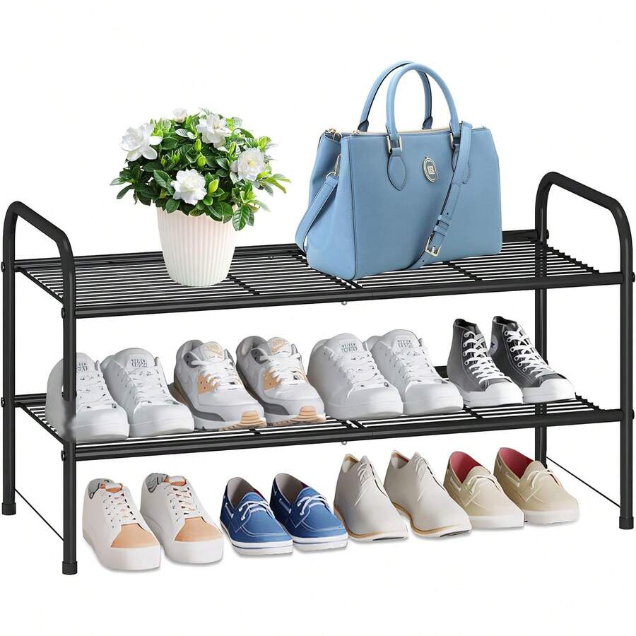 Zapatero de Metal de 2 Niveles, Zapatera, Ahorro de Espacio y Estante versátil, Organizador de Zapato para Almacenar y Guardar Los Zapatos para Entrada,Puerta,Dormitorio,Guardarropa - Zapatero de 2 niveles - Ver 1