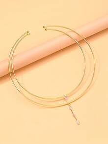 Dây chuyền xương đòn đính đá Rhinestone tối giản nhiều lớp, phụ kiện thời trang và đa năng cho mùa hè - Lớp kép - Xem 11