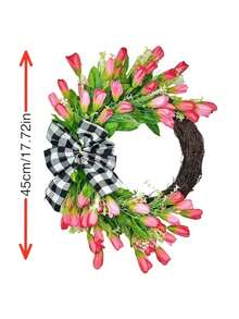 1pc Pink Tulip Wreath - With Green Leaves Wreath - Suitable For Spring/Summer Weddings, Valentine's Day Parties, And Year-Round Home Decor - Multicolor - View 7