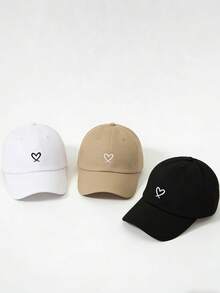 1顶男女通用棒球帽，时尚百搭遮阳帽，带有刺绣心形图案 - A - 查看 1