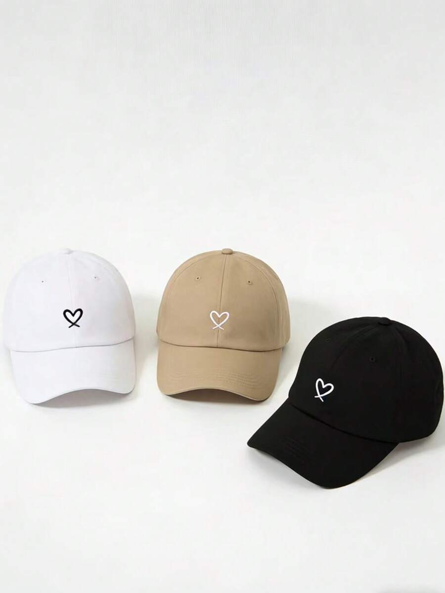 1顶男女通用棒球帽，时尚百搭遮阳帽，带有刺绣心形图案 - A - 查看 1