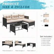 Greesum 3 Piece Patio Furniture Set Outdoor Wicker Rattan Sectional Sofa With Cushions And Coffee Table For Yard Garden Porch Poolside Light Beige - 淺米色 - 查看 5