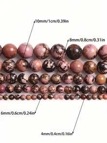 1 Strand Natural Black Line Rhodochrosite Gemstone Smooth Round Loose Beads For Jewelry Making 4 6 8 10mm - Multicolor - View 8