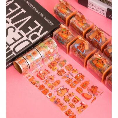 创意水豚PET透明记账胶带礼盒套装，适合儿童礼物和学生装饰材料贴纸