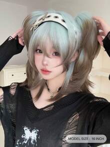alicegarden 16-Inch Long Synthetic Wig Featuring A Natural Straight Style A Stunning Multicolor. Designed With Bangs , This False Hairpiece Is Perfect For Ms Daily Use, Offering A Natural And Realistic Appearance That Mimics Gift For Ladies. (No Accessories) - Multicolor - View 2