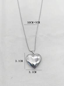 1件复古不锈钢花树条纹心形吊坠，男女通用日常佩戴，情侣款 - 銀色 - 查看 19