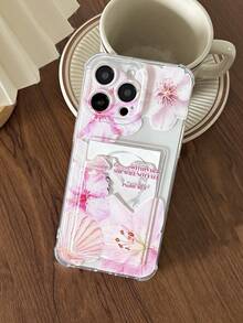 Pink Lotus Healing Style Phone Case With Card Slot, Compatible With IPhone 11/17/17pro/13/14/15/15pro/15 Plus/15 Promax/16/16pro/16plus/16promax/7plus/8plus/X/Xs Max/Xr/17Air/12pro/13pro/14pro/17Promax/13mini/11promax/12promax/13promax/14promax/14plus/6/6s/6plus/7/8/Se/17proMax Transparent Card Holder Protective Cover - Multicolor - View 5