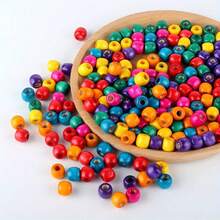 200pcs Large Hole Wooden Beads, Vintage Round Natural Wood Beads, Colorful Loose Wooden Spacer Beads For Necklace, Bracelet, Hair DIY Craft Decoration - Multicolor - View 4