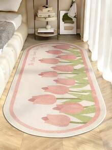 1pc Pink Tulip Plush Area Rug, Suitable For Bedroom Decor, Cream-Style Floral Long Carpet For Living Room, Soft & Comfortable For Home Lounge, Fluffy, Soft & Easy To Clean, Home Decorative Rug - Multicolor - View 5