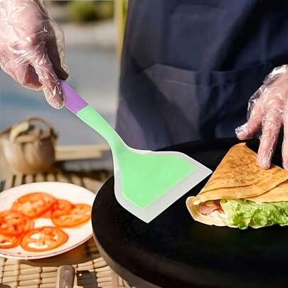 1支装多色多功能硅胶铲 - 不粘、耐热、符合人体工学的手柄，适用于烹饪、搅拌和烧烤 - 可用于煎饼、牛排等 - 符合人体工学的手柄设计，经久耐用的厨房工具，玉石铲，煎锅铲，宽煎饼铲，不粘耐热煎饼铲，女士礼物