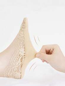 1/5/10双装女士夏季轻薄透气网眼镂空钩扣花朵硅胶防滑蕾丝船袜 - 彩色 - 查看 7