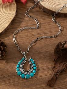 欧美波西米亚复古风水滴蝴蝶造型绿松石项链，适合春夏穿搭、日常及节日佩戴。 - 水滴 - 查看 6