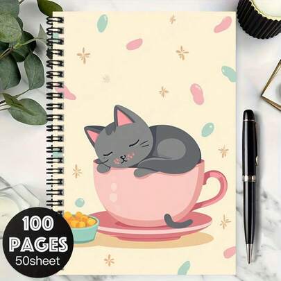 Sổ tay lò xo 100 trang họa tiết mèo dễ thương, dung lượng lớn đáp ứng nhu cầu ghi chép công việc và học tập. Bìa tinh tế, đồng hành cùng bạn trong việc ghi chép kế hoạch và nhật ký hàng ngày. Thích hợp sử dụng cho trường học, làm quà tặng tốt nghiệp, quà sinh nhật, cũng như để ghi chú và làm quà tặng.