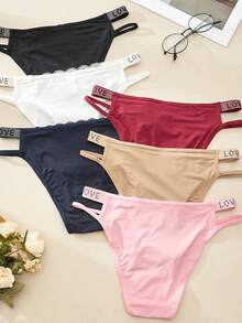 6-Piece Set Of Women's Underwear, Mid Waist Lace Women's Thong, Sexy Hollow Out, With Rhinestone Waist Belt, Women's T-Pants, Pure Cotton Crotch, Comfortable And Breathable, Sexy And Tempting - 6件裝 - 查看 3