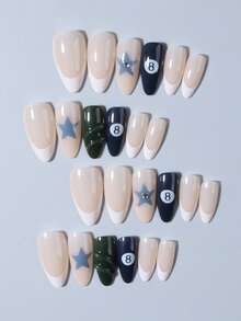 24片Y2K风格水钻凝胶美甲贴片，杏仁形亚克力甲片，星形图案设计，包含1片果冻胶和1个指甲锉，适合秋冬季节，女士和女孩的美甲装饰 - 查看 3