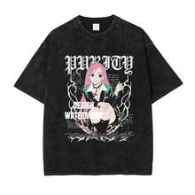 Nueva camiseta popular: Camiseta con estampado vintage deslavado de cruz y vampiro, estilo retro americano, manga corta Chiyomei, corte holgado para el verano. - 1. Angustiado - Ver 2