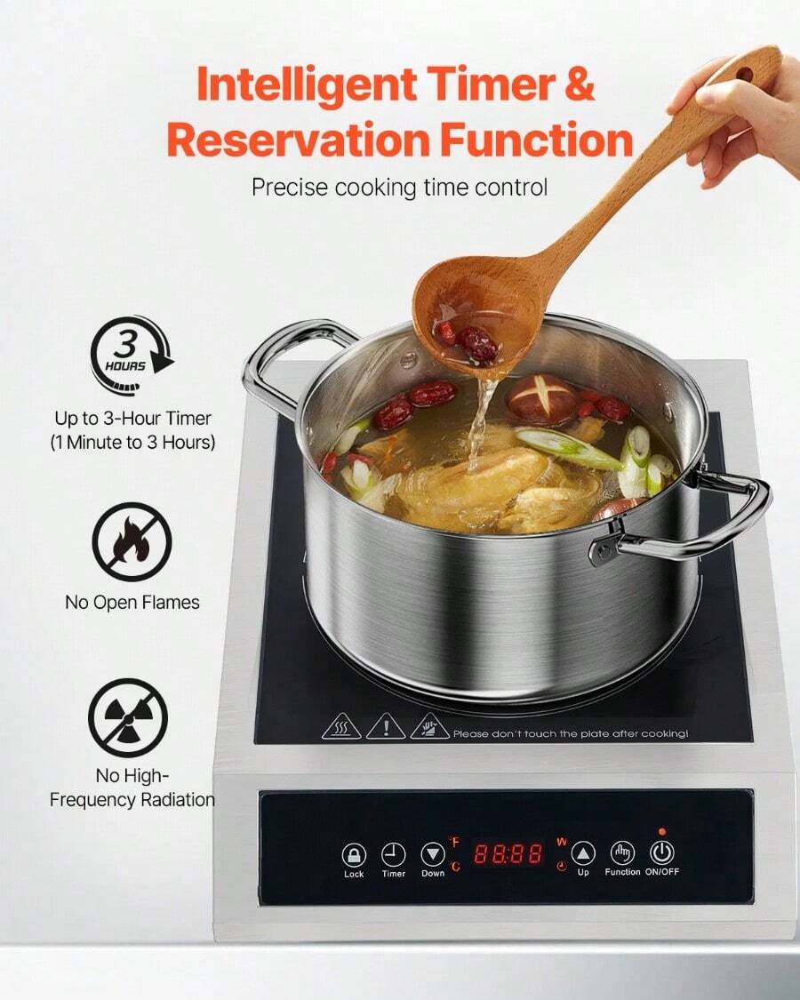 Portable Induction Cooktop, 1800W Commercial Induction Burner With 9 Temperature Settings, Stainless Steel Countertop Induction Hot Plate With 3H Timer, Child Lock, For Restaurant Cooking - US A Type Plug(110-127V) - View 1