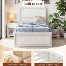 Twin Size Bed Frame W/Storage Drawers Headboard Wooden Slat&Enclosed Base - trắng - Xem 6