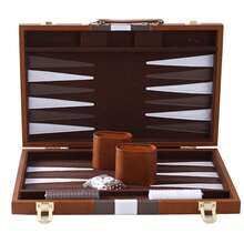 18 Inch Premium Leather Backgammon Board Game Set For Adults Classic Game - Brown - View 4