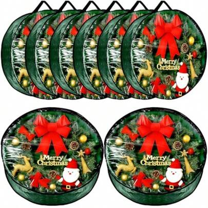 Dunzy 8 piezas de bolsa de almacenamiento de coronas de Navidad guirnalda de corona contenedor de tela resistente a desgarros cajas redondas con ventana transparente para almacenamiento para