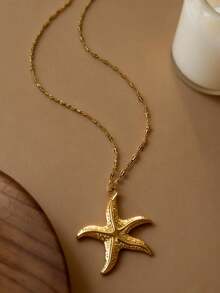 Znice 2026 New 18K Gold Plated Stainless Steel Ocean Series Starfish, Turtle, Shell Enamel Pendant Necklace, Suitable For Layering, Single Wear, Beach Vacation, Mother's Day Gift, Valentine's Day Gift, Durable Jewelry, Waterproof And Fade-Resistant - Gold - View 8