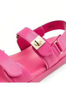 Flat Sandals For Women Comfortable Open Toe Summer Sandals Adjustable Fashion Cute Casual Sandals Shoes - 玫紅色 - 查看 7