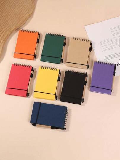 2pcs/Set Solid Color Flip-Open Memo Pad, Mini Portable Pocket Notebook With Tear-Off Pages And Pen
