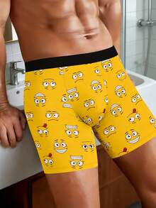 1 chiếc quần boxer màu vàng in hình biểu cảm ngộ nghĩnh, họa tiết hoạt hình dễ thương, đồ lót nam cá nhân hóa, mặc hàng ngày thoải mái. - màu đen - Xem 4