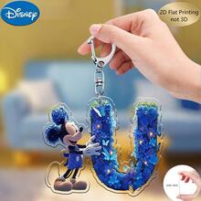 2D平面印刷，米奇蓝色亚克力钥匙扣，26个英文字母A-Z，可爱卡通包包挂饰，情侣朋友专属字母饰品，适合作为圣诞节、感恩节、母亲节和父亲节礼物，也可用于装饰车辆、包包、汽车和圣诞树，趣味钥匙扣设计 | 耐用亚克力2D平面家居装饰包包挂件 - 彩色 - 查看 6