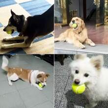 4 Interactive Dog Tennis Balls, High-Elastic Rubber Materi - Yellow - View 5