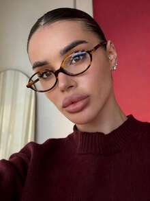 Turquoise Retro Small Frame Oval Women's Fashion Glasses, Reading School Reading Glasses, Black Glasses - Leopard Print Frame White Piece - View 1