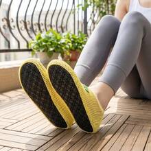 2026 Spring/Summer New Breathable Hollow-Out Slip-On Socks Shoes, Animal Embroidery, Unisex, Yellow Frog, Comfortable Indoor/Home Quiet Non-Slip Suitable For Yoga, Exercise, Travel, Foldable Soft Sole Lightweight - Yellow - View 4