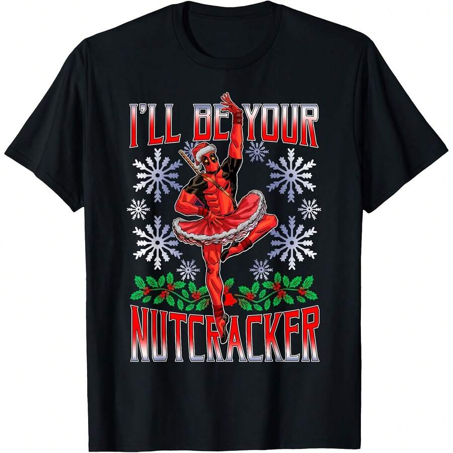 Deadpool Nut Ballerina Santa Christmas Short Sleeve T-Shirt All Seasons,220g Pure Cotton Single-Sided Printed Crew Neck Short-Sleeved T-Shirt,Unisex Top,Base Layer - 顏色9 - 查看 1
