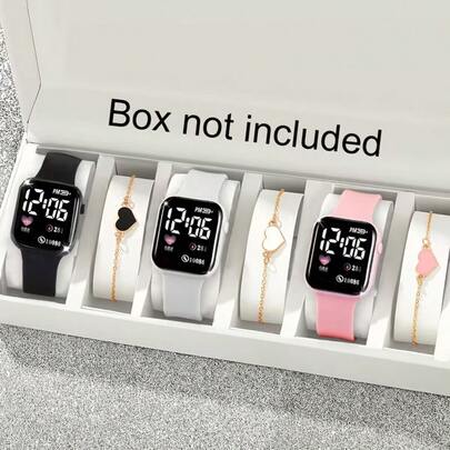 这款2026年新款六件套腕表套装包含男女款腕表，均镶嵌心形钻石，并提供多种颜色选择。无论是作为礼物还是自用，都非常适合，既可日常佩戴，也可出席特殊场合。