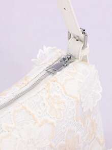 1 chiếc túi baguette bằng vải lanh phối lưới họa tiết hoa trắng, chất liệu cao cấp, thích hợp đeo vai/túi dưới cánh tay, phối cùng váy dài và trang phục đi biển (Họa tiết hoa được cắt ngẫu nhiên). - trắng - Xem 7