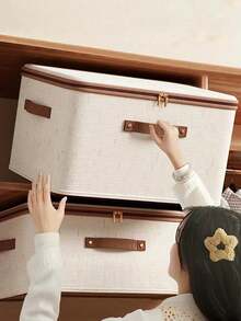 1pc Dustproof Storage Box With Lid Large Capacity Foldable Clothes Storage Box Double Thickness Moisture-Proof Storage Box, Under-Bed Storage Collapsible Closet Organizer Container, Fabric Organizer Box With Handles, Decorative Storage Boxes With - Multicolor - View 4