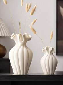 1pc Nordic Minimalist White Pleated Flower Vase, Suitable For Living Room And Bedroom Home Decor - Multicolor - View 2
