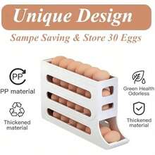 3-Layer Sliding Egg Rack - Anti-Fall Space Saving Refrigerator Side Door Storage Rack, Special For Kitchen Organization - White - View 3