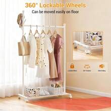 41.34'' Length Standing Coat Rack With Wheels, Rolling Closet Rack With Wheels, Standing Coat Racks, Hanging Clothes Racks For Bedroom, Living Room, Office - White - View 4