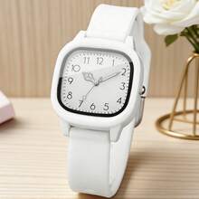 3pcs Fashionable, Simple And Versatile Women's Quartz Watch, Round Dial, Casual And Versatile, Paired With Diamond Studded Heart-Shaped Jewelry Bracelet Set, Suitable For Holidays And Daily Wear - White - View 2